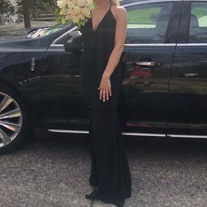 BLACK LONG PROM DRESS W/ LACE BACK
